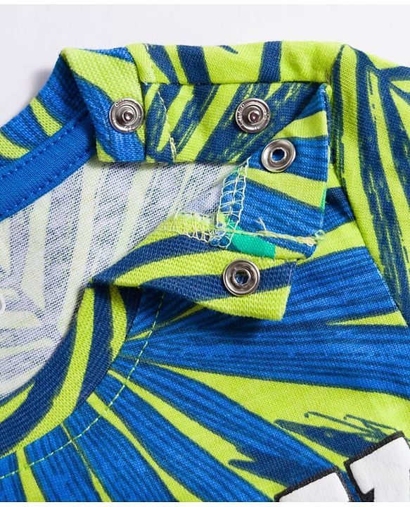 Babyhug Single Jersey Knit Half Sleeves T-Shirt & Shorts Set with Happy Print - Blue