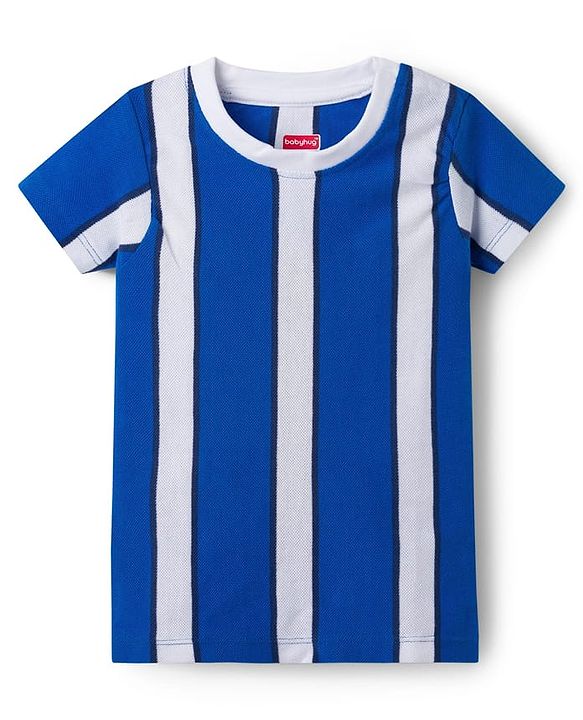 Babyhug 100% Cotton Knit Half Sleeves Striped T-Shirt & Shorts Set - Blue & White