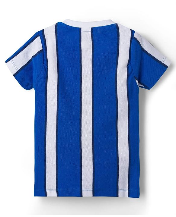 Babyhug 100% Cotton Knit Half Sleeves Striped T-Shirt & Shorts Set - Blue & White