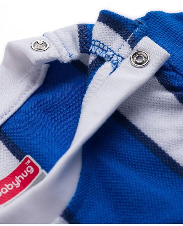 Babyhug 100% Cotton Knit Half Sleeves Striped T-Shirt & Shorts Set - Blue & White