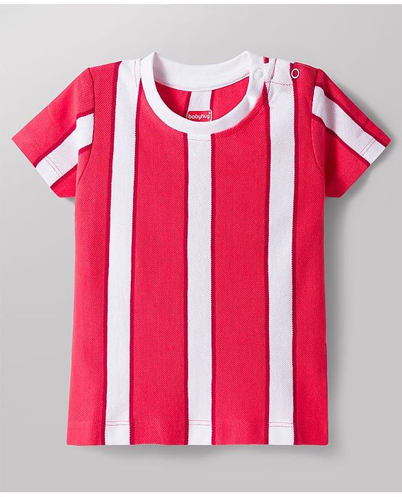 Babyhug Single Jersey Knit Half Sleeves Striped T-Shirt & Shorts Set - Red & White