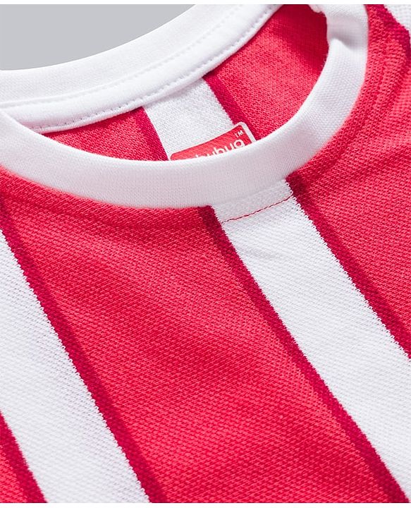Babyhug Single Jersey Knit Half Sleeves Striped T-Shirt & Shorts Set - Red & White