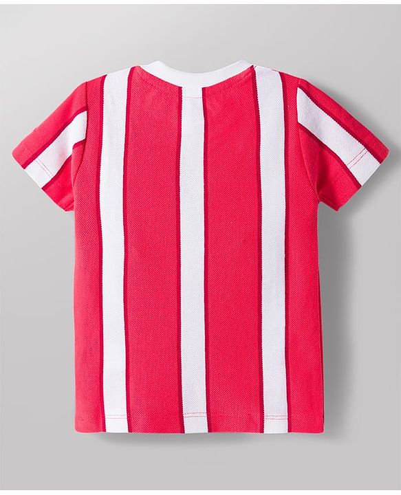Babyhug Single Jersey Knit Half Sleeves Striped T-Shirt & Shorts Set - Red & White