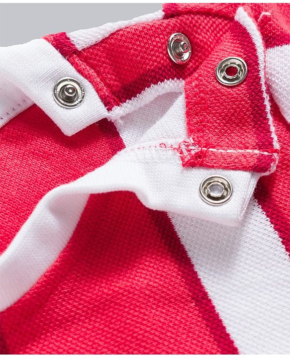 Babyhug Single Jersey Knit Half Sleeves Striped T-Shirt & Shorts Set - Red & White