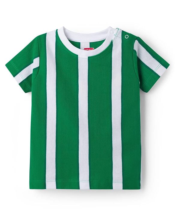Babyhug 100% Cotton Knit Half Sleeves Striped T-Shirt & Shorts Set - Green