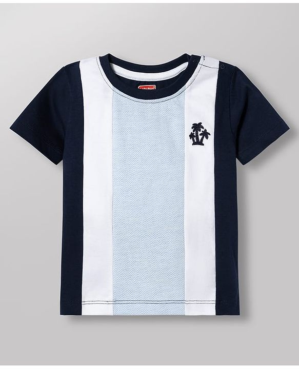 Babyhug Single Jersey Knit Half Sleeves Striped T-Shirt & Shorts Set - Light Blue