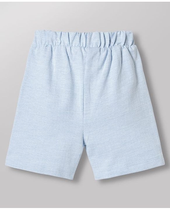 Babyhug Single Jersey Knit Half Sleeves Striped T-Shirt & Shorts Set - Light Blue