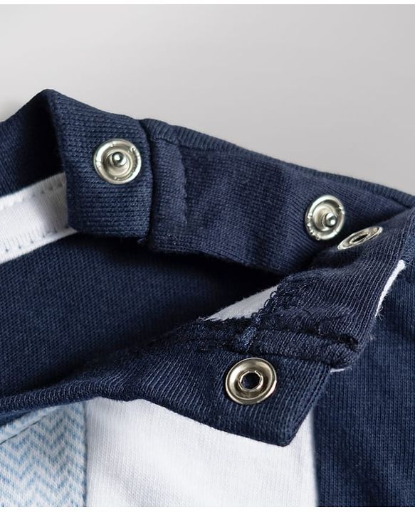 Babyhug Single Jersey Knit Half Sleeves Striped T-Shirt & Shorts Set - Light Blue