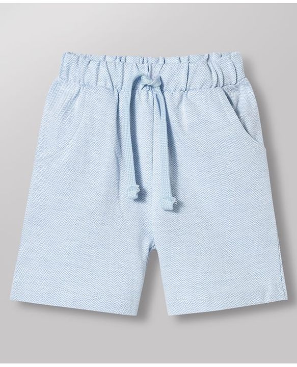 Babyhug Single Jersey Knit Half Sleeves Striped T-Shirt & Shorts Set - Light Blue