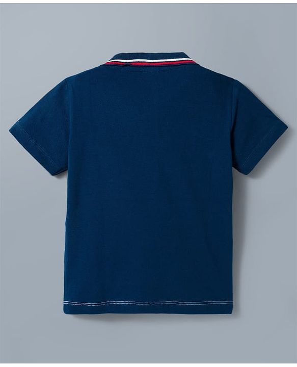 Babyhug Single Jersey Knit Half Sleeves Cut & Sew Polo T-Shirt & Shorts Set - Blue & Red
