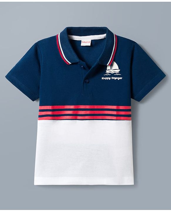 Babyhug Single Jersey Knit Half Sleeves Cut & Sew Polo T-Shirt & Shorts Set - Blue & Red