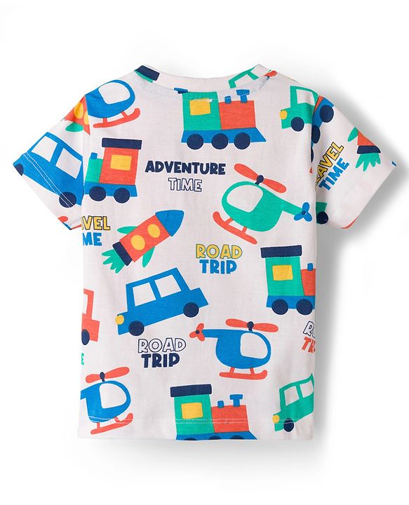 Babyhug 100% Cotton Knit Half Sleeves Vehicles Printed T-Shirt & Shorts Set - Multicolour
