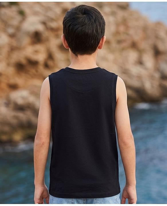 Pine Kids Cotton Knit T-Shirt Sleeveless Round Neck Striped Black 4-5 Years