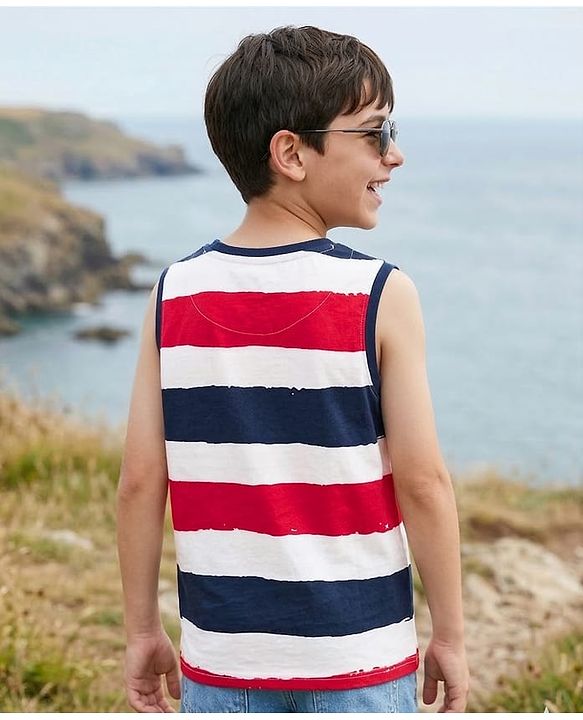 Pine Kids Cotton Knit T-Shirt Striped Round Neck Sleeveless Multi Color 4-5 Years