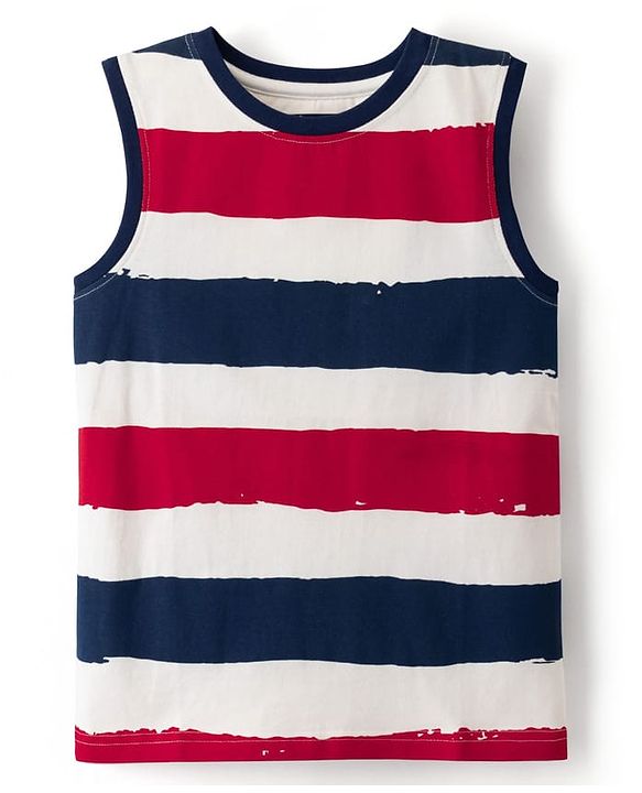 Pine Kids Cotton Knit T-Shirt Striped Round Neck Sleeveless Multi Color 4-5 Years