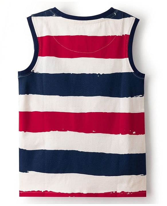Pine Kids Cotton Knit T-Shirt Striped Round Neck Sleeveless Multi Color 4-5 Years