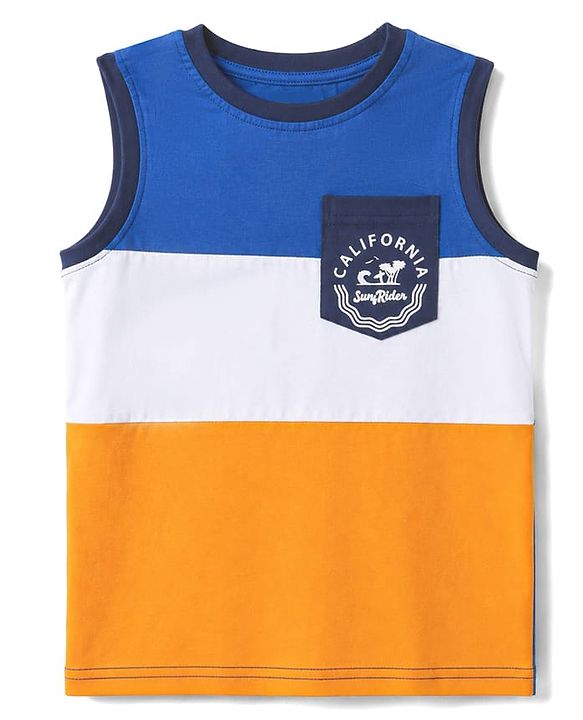 Pine Kids Cotton Knit Sleeveless Tank T-Shirt with Colour Block Design - Multicolour