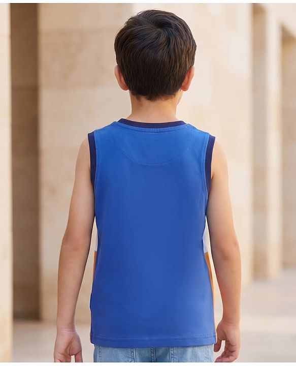 Pine Kids Cotton Knit Sleeveless Tank T-Shirt with Colour Block Design - Multicolour