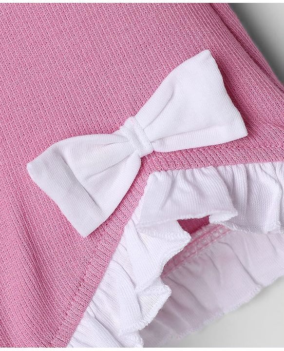 Babyhug Lycra Knit Full Length Solid Leggings With Bow Applique - Pink