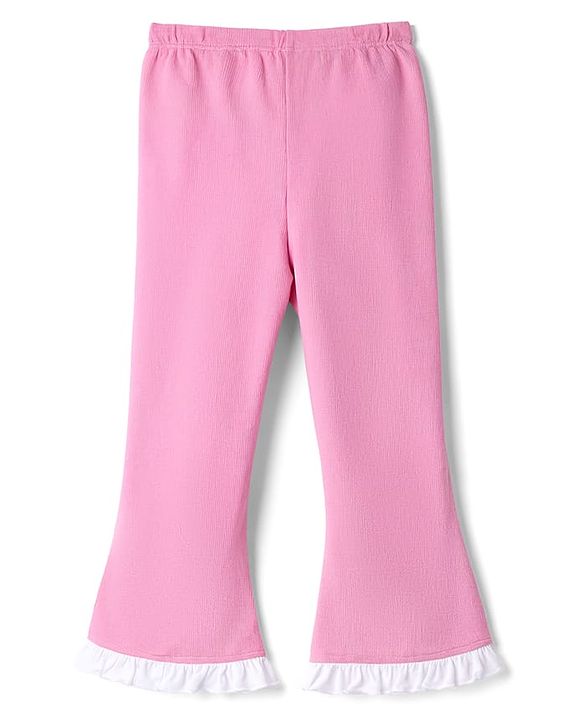 Babyhug Lycra Knit Full Length Solid Leggings With Bow Applique - Pink
