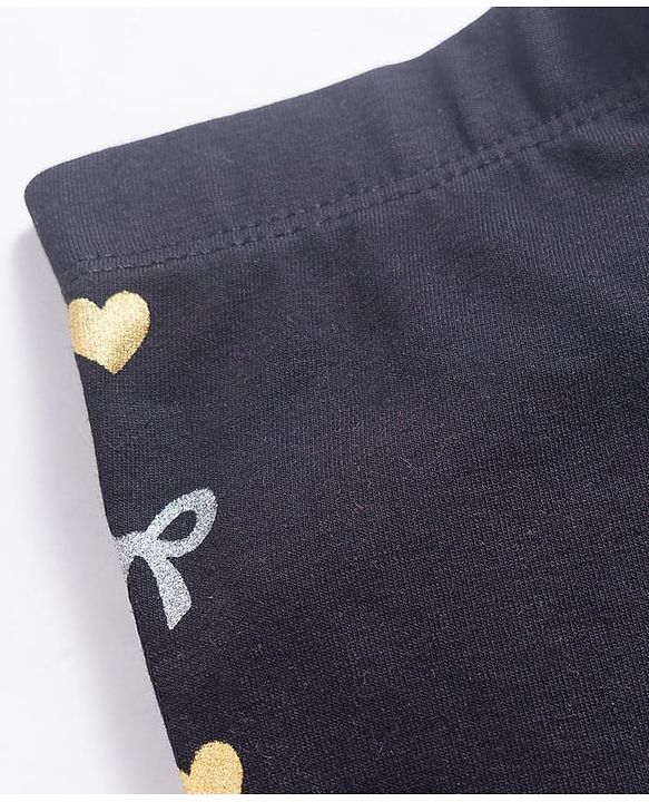 Babyhug Lycra Knit Full Length Leggings With Heart & Bow Print - Black