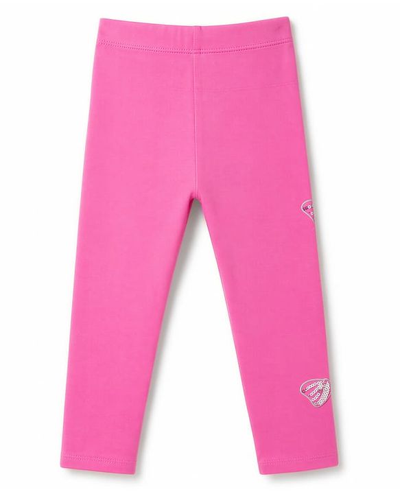 Babyhug Lycra Knit Full Length Bow Sequinned Leggings - Pink