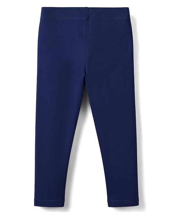 Babyhug Lycra Knit Full Length Hearts Foil Printed Leggings - Navy Blue