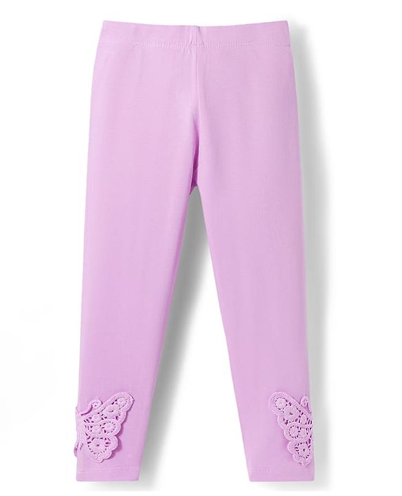 Babyhug Lycra Knit Full Length Leggings With Butterfly Applique - Pink