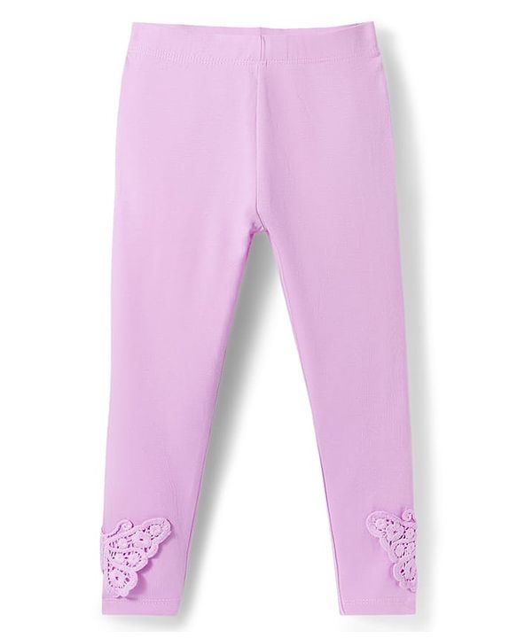 Babyhug Lycra Knit Full Length Leggings With Butterfly Applique - Pink