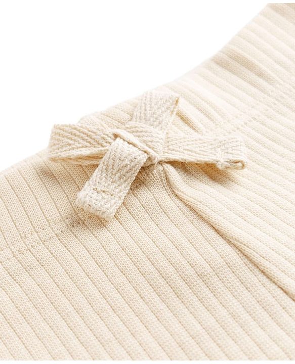 Babyhug Lycra Knit Full Length Striped Leggings With Bow Applique - Beige