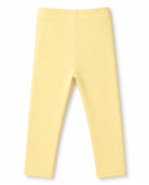 Babyhug Lycra Knit Full Length Leggings With Floral Patch - Yellow