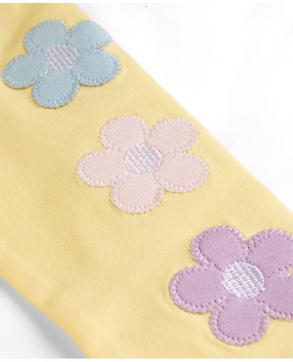 Babyhug Lycra Knit Full Length Leggings With Floral Patch - Yellow