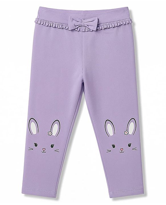 Babyhug Lycra Knit Full Length Leggings With Bunny Print - Lavender