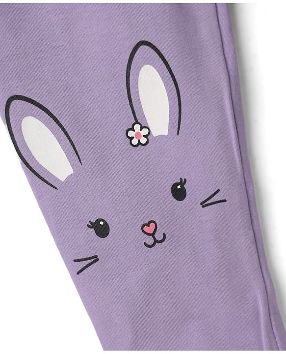 Babyhug Lycra Knit Full Length Leggings With Bunny Print - Lavender