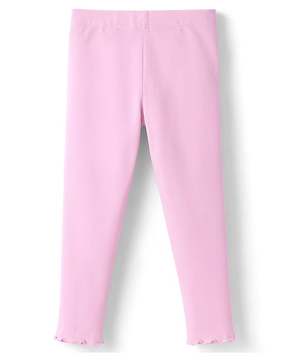 Babyhug Lycra Knit Full Length Leggings With Floral Crochet - Pink