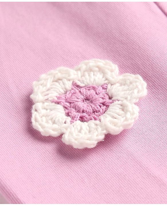 Babyhug Lycra Knit Full Length Leggings With Floral Crochet - Pink