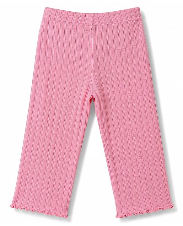 Babyhug Lycra Knit Full Length Slim Fit Rib Leggings - Pink