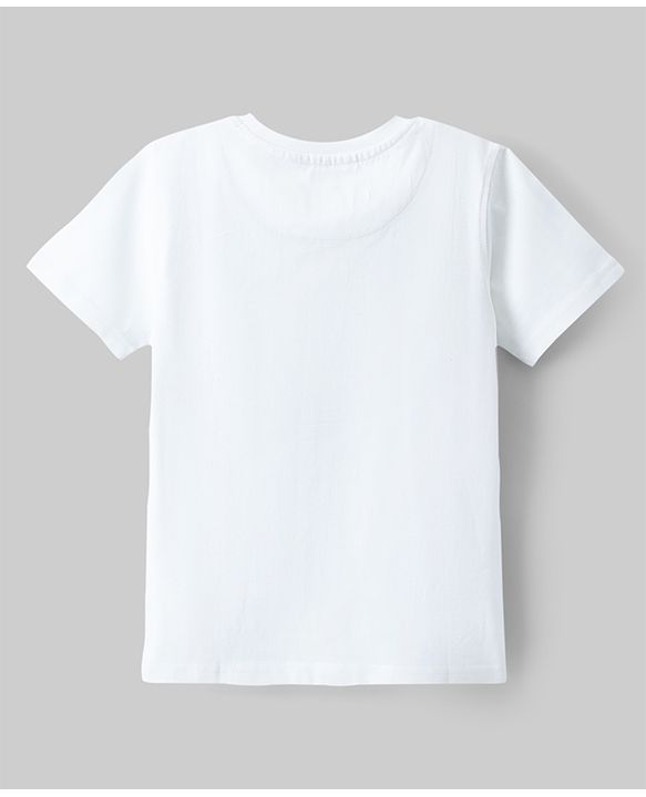 Pine Kids 100% Cotton Knit Half Sleeves Foil Printed T-Shirt - White
