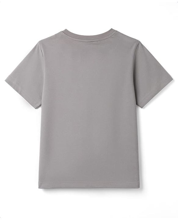 Pine Kids Cotton Knit Half Sleeves Tiger Foil Graphic T-Shirt -Grey