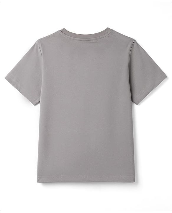 Pine Kids Cotton Knit Half Sleeves Tiger Foil Graphic T-Shirt -Grey