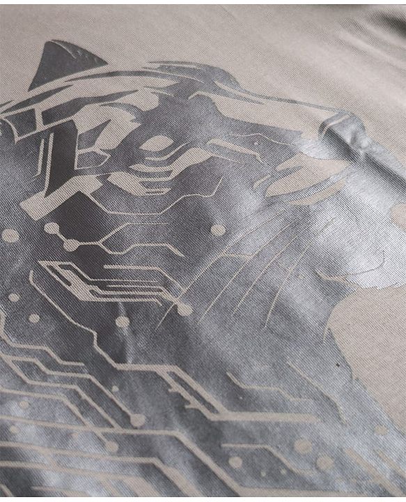 Pine Kids Cotton Knit Half Sleeves Tiger Foil Graphic T-Shirt -Grey