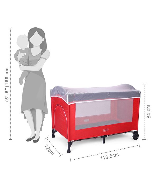 Babyhug My Space Playpen With Removable Mosquito Net - Red Navy (Assembly Video Available)