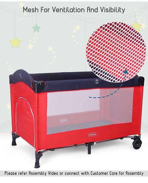 Babyhug My Space Playpen With Removable Mosquito Net - Red Navy (Assembly Video Available)