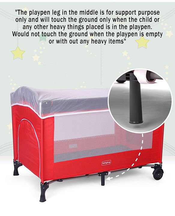Babyhug My Space Playpen With Removable Mosquito Net - Red Navy (Assembly Video Available)