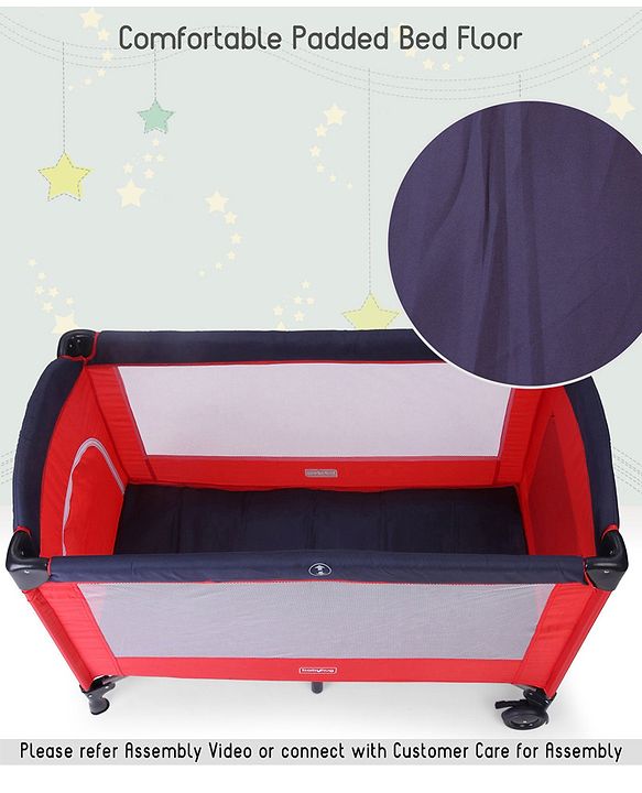 Babyhug My Space Playpen With Removable Mosquito Net - Red Navy (Assembly Video Available)