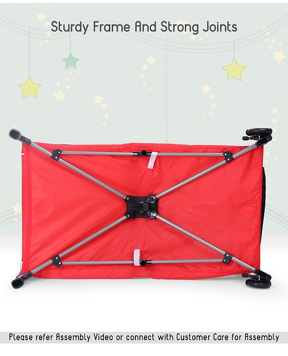 Babyhug My Space Playpen With Removable Mosquito Net - Red Navy (Assembly Video Available)