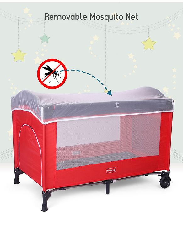 Babyhug My Space Playpen With Removable Mosquito Net - Red Navy (Assembly Video Available)