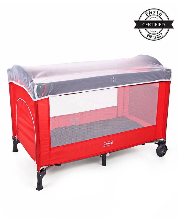 Babyhug My Space Playpen With Removable Mosquito Net - Red Navy (Assembly Video Available)