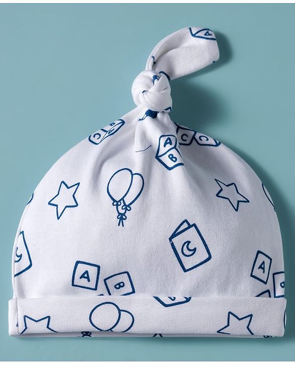 Babyhug 100% Cotton Knit Caps with Star Print Pack of 2 Red & White - Diameter 30 cm