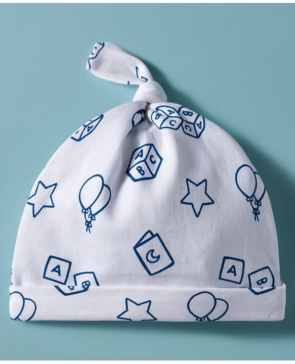Babyhug 100% Cotton Knit Caps with Star Print Pack of 2 Red & White - Diameter 30 cm